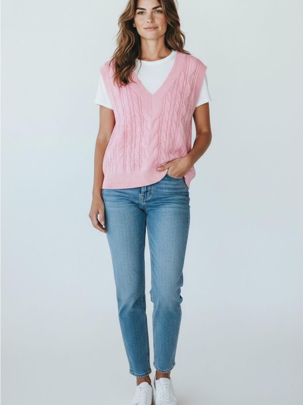 SHEIN Pink Cable Knit Vest